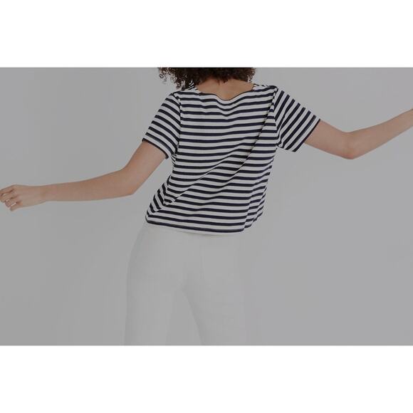 Madewell Setlist Boxy Top Marton Stripe Size M Navy Cotton Nautical Sailor Crop - Picture 4 of 9